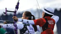 Diananda Choirunisa saat bertanding di cabor panahan nomor recurve putri Olimpiade 2024 Paris. (NOC Indonesia/Naif Muhammad Al’as)