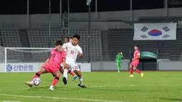 Timnas Indonesia U-20 tiga kali dibobol oleh pemain Korea Selatan, semuanya di babak pertama dari aksi Shin Min-ha, Kim Tae-won, dan Hong Seok-hyun. (Dok. PSSI)