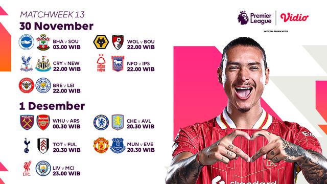 Jadwal Premier League 202/24 Matchweek 13 di Vidio