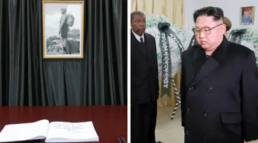  Foto yang dirilis kantor berita KCNA di Pyongyang pada 29 November 2016. Pemimpin Korea Utara Kim Jong Un mengunjungi kedutaan Kuba untuk mengungkapkan belasungkawa atas mendiang pemimpin Kuba Fidel Castro. (Reuters/KCNA)