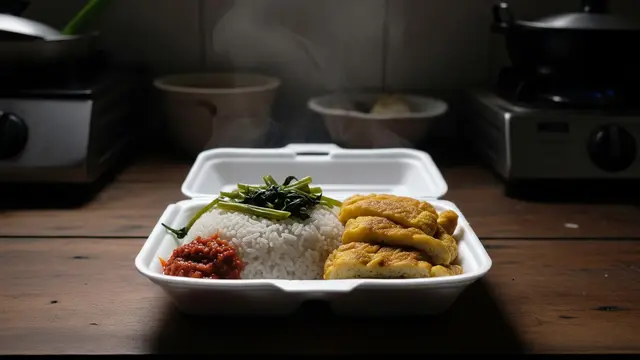 Ide Jualan Menu Sahur Modal Rp100 Ribuan Nasi Sayur Tumis dan Telur Dadar Iris
