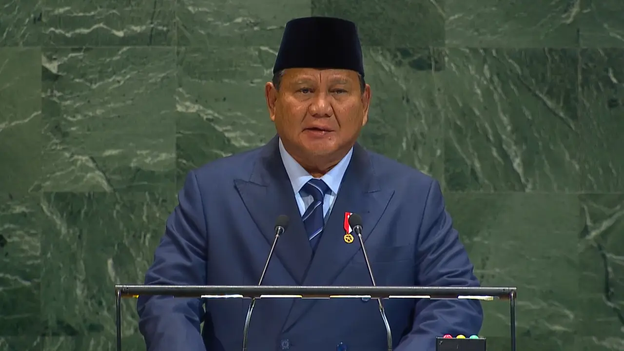 Presiden Indonesia Prabowo Subianto pada Selasa (23/9/2025) menyampaikan pidatonya di Sidang Umum PBB (Dok. United Nations).