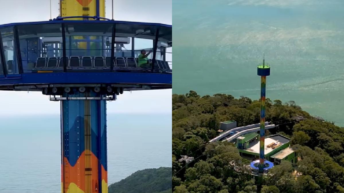 Wahana Menara Pandang Macet di Ketinggian 61 Meter, Puluhan Turis Uji Nyali Turun Pakai Tali