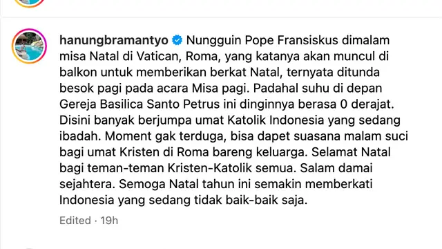 Unggahan Hanung Bramantyo. (Foto: Dok. Instagram @hanungbramantyo)