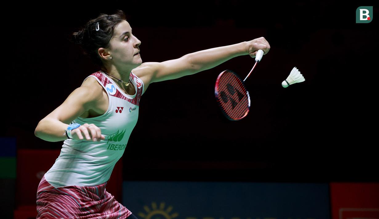 Carolina Marin mampu mendominasi jalannya game pertama hingga berhasil merebut game pertama dengan keunggulan 21-18. (Bola.com/M Iqbal Ichsan)