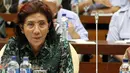 Menteri Kelautan dan Perikanan Susi Pudjiastuti menghadiri Rapat Kerja (Raker) dengan Komisi IX DPR di Kompleks Parlemen, Senayan, Jakarta, (3/3). Raker tersebut membahas pendapat akhir mini sikap akhir fraksi dan presiden. (Liputan6.com/JohanTallo)