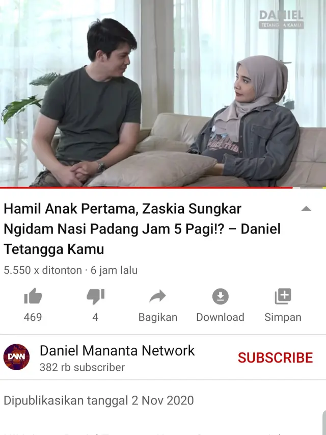 Zaskia Sungkar dan Irwansyah. (Foto: YouTube Daniel Mananta Network)