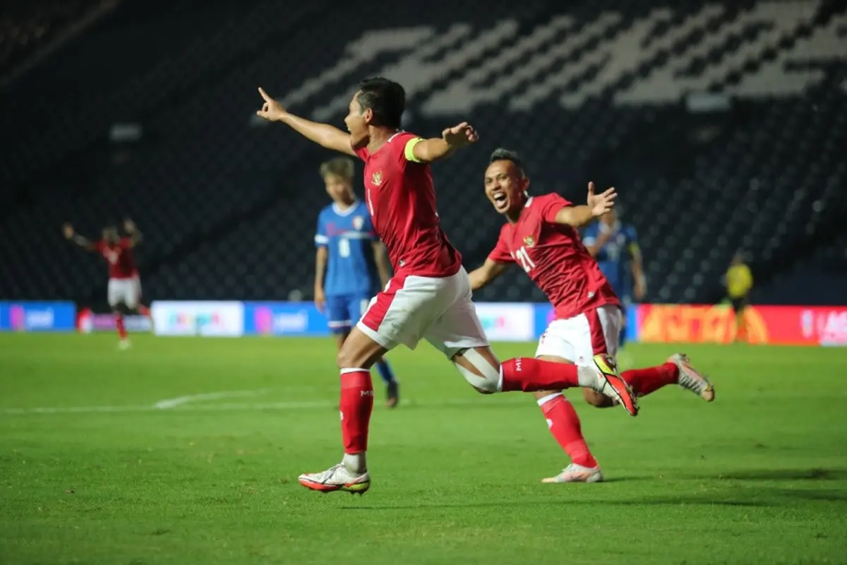 Evan Dimas mencetak gol pertama Timnas Indonesia ke gawang Chinese Taipei dalam leg pertama babak Play-off Kualifikasi Piala Asia 2023 di Chang Arena, Buriram, Kamis (7/10/2021).