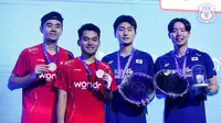 Ganda putra Indonesia, Leo Rolly Carnando/Bagas Maulana, berpose bersama juara All England 2025, Korea Selatan, Kim Won-ho/Seo Seung-jae. (Dok. PBSI)