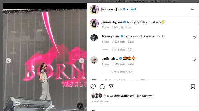 Jennie Blackpink unggah foto konser Born Pink Jakarta (Foto: IG jennierubyjane)