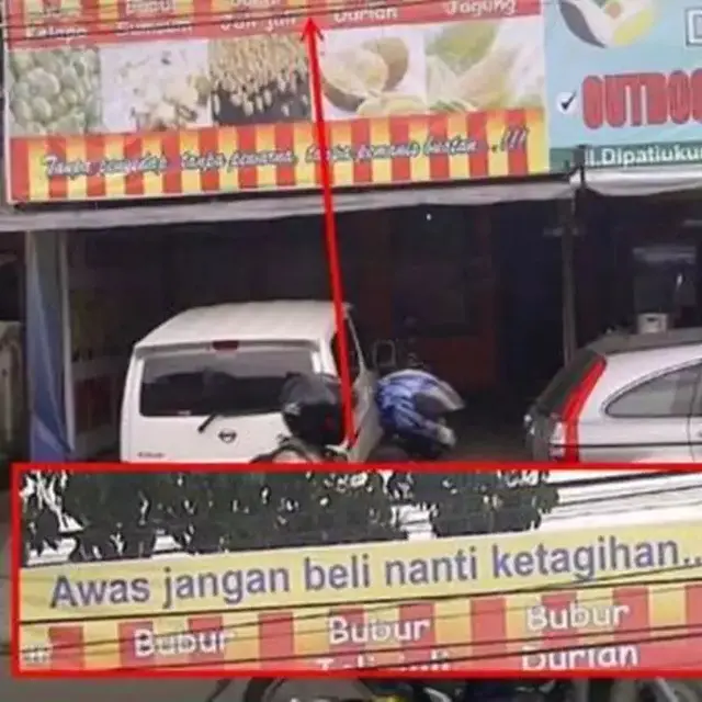 6 Tulisan Nyeleneh di Gerobak Bubur Ayam Ini Bikin Geleng Kepala