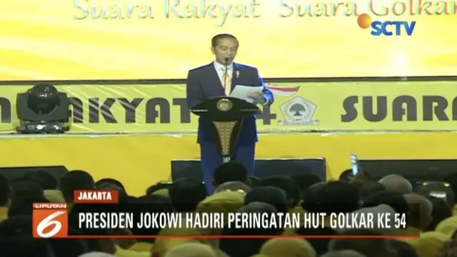 Hadiri Hari Ulang Tahun ke-54 Partai Golkar, Joko Widodo berpesan partai politik tak hanya bertemu rakyat saat jelang Pemilu saja.