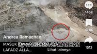 Tangkapan layar Lafaz Allah di kawah Gunung Ciremai hasil rekaman video drone youtuber Andrea Ramadhan. Tangkapan layar (Liputan6.com)