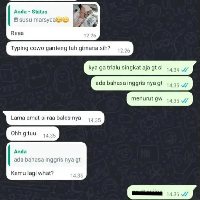 6 Chat Bahasa Inggris Setengah Kalimat Ini Kocak, Bikin Ngakak ketika Dibaca