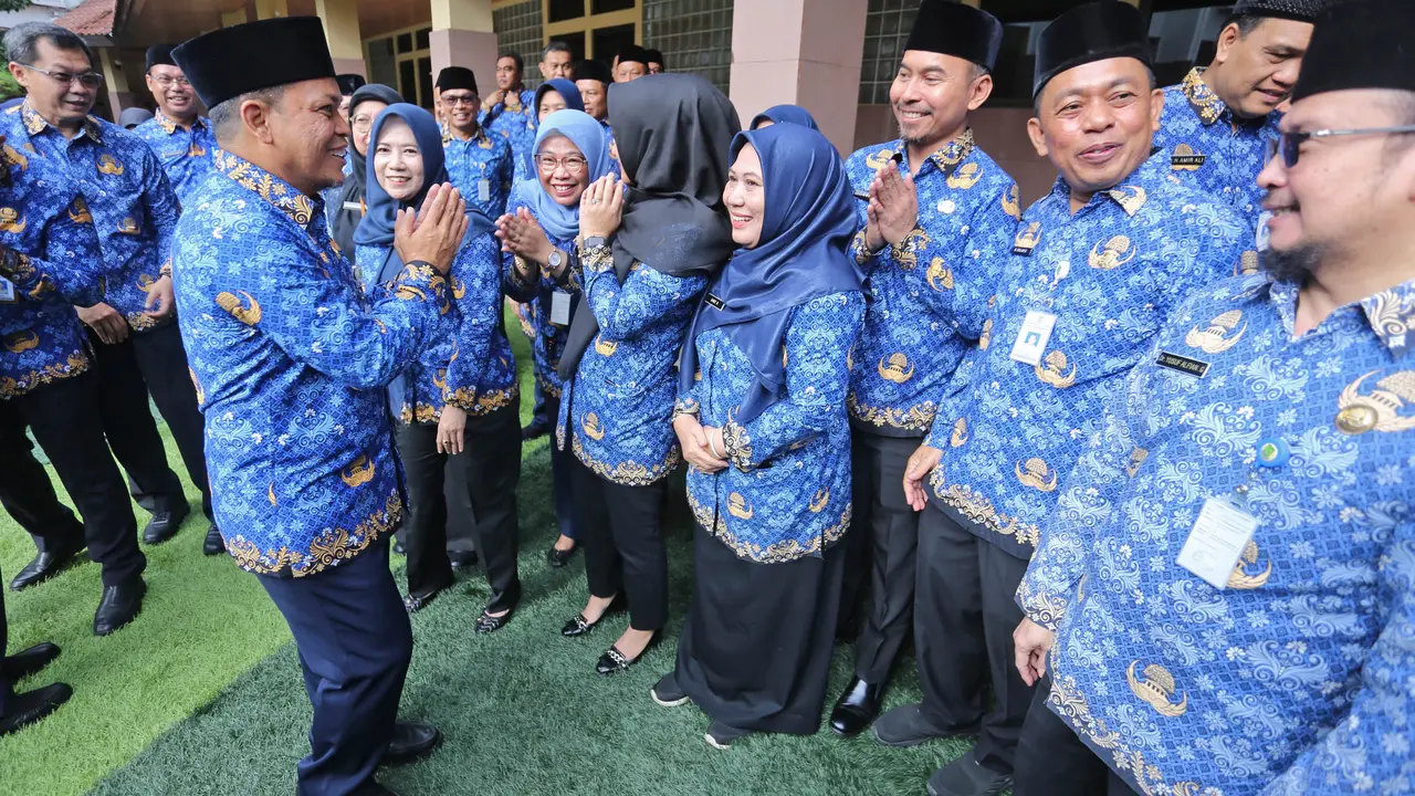Penjabat (Pj) Wali Kota Tangerang, Nurdin usai menghadiri apel pagi di pemerintahan Kota Tangerang, pada Senin (17/2/2025).