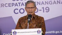 Juru Bicara Pemerintah untuk Penanganan COVID-19 Achmad Yurianto saat konferensi pers Corona di Graha BNPB, Jakarta, Jumat (10/7/2020). (Dok Badan Nasional Penanggulangan Bencana/Fotografer Ignatius Toto Satrio)