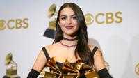 Olivia Rodrigo dalam Grammy Awards 2022. (AP Photo/John Locher)