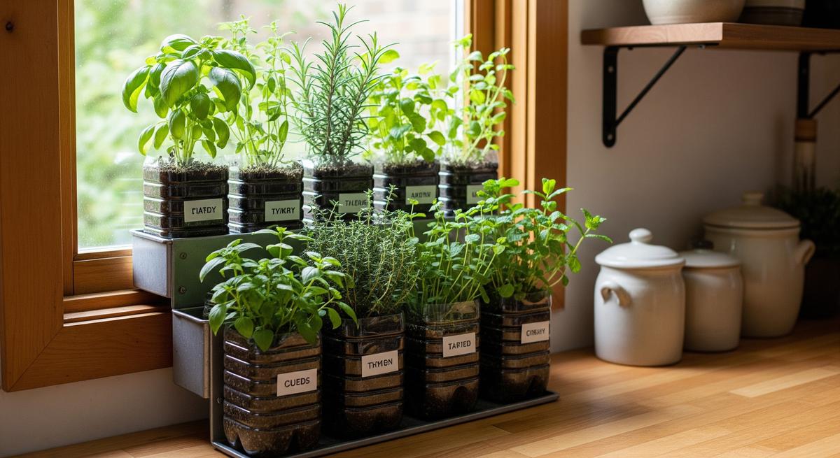 Kebun Herbal Jendela Dapur dari Botol Minyak Goreng Bekas