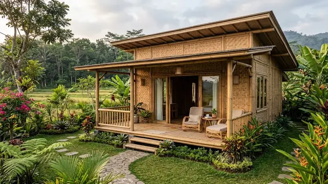 Model Rumah Bambu dengan Teras Nyaman
