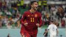 Di babak kedua Spanyol kembali menambah gol pada menit ke-54 melalui Ferran Torres. GoL keempat tersebut dicetak Ferran Torres usai memanfaatkan umpan Gavi di dalam kotak penalti. (AP/Alessandra Tarantino)