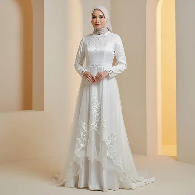 9 Model Gamis Brokat Satin Kombinasi Renda Timeless Elegan, Pilihan Busana Anggun