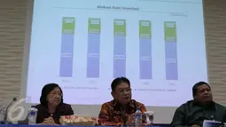 Direktur Utama Tabungan dan Asuransi Pensiun (Taspen) Iqbal Latanro ( tengah) saat memaparkan kinerja kerja PT Taspen di Jakarta, (22/2). (Liputan6.com/Angga Yuniar)