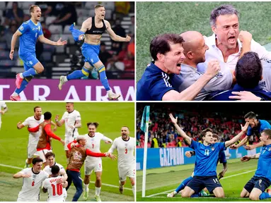 Berikut ini momen selebrasi emosional para kontestan yang tertangkap oleh mata kamera pada babak 16 besar Euro 2020 (Euro 2021). Mulai dari selebrasi buka baju hingga pemain tumpah ruah di tengah lapangan.
