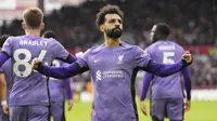 Selebrasi gol Mohamed Salah ke gawang Brentford pada lanjutan Liga Inggris 2023/2024 di Gtech Community Stadium, Sabtu (17/2/2024). (AP Photo/Kirsty Wigglesworth)