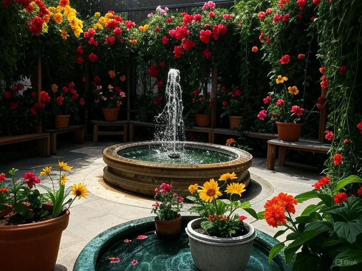taman gantung dengan air mancur