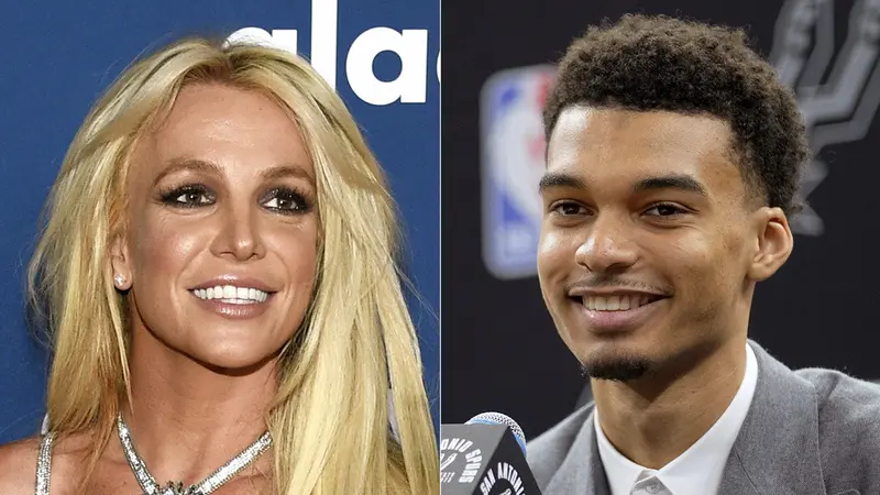 Britney Spears dan Victor Wembanyama. (AP Photos oleh Chris Pizzello (kiri) Eric Gay, File)