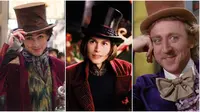 Timothee,&nbsp;Johnny Depp, dan Gene Wilder&nbsp;ketika memainkan karakter Willy Wonka. (dok.&nbsp;Warner Bros.)