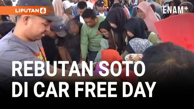 Suasana sempat ricuh dalam acara peresmian Car Free Day (CFD) di Klaten, Jawa Tengah, saat ribuan warga saling dorong dan berebut untuk mendapatkan soto gratis yang disediakan panitia.