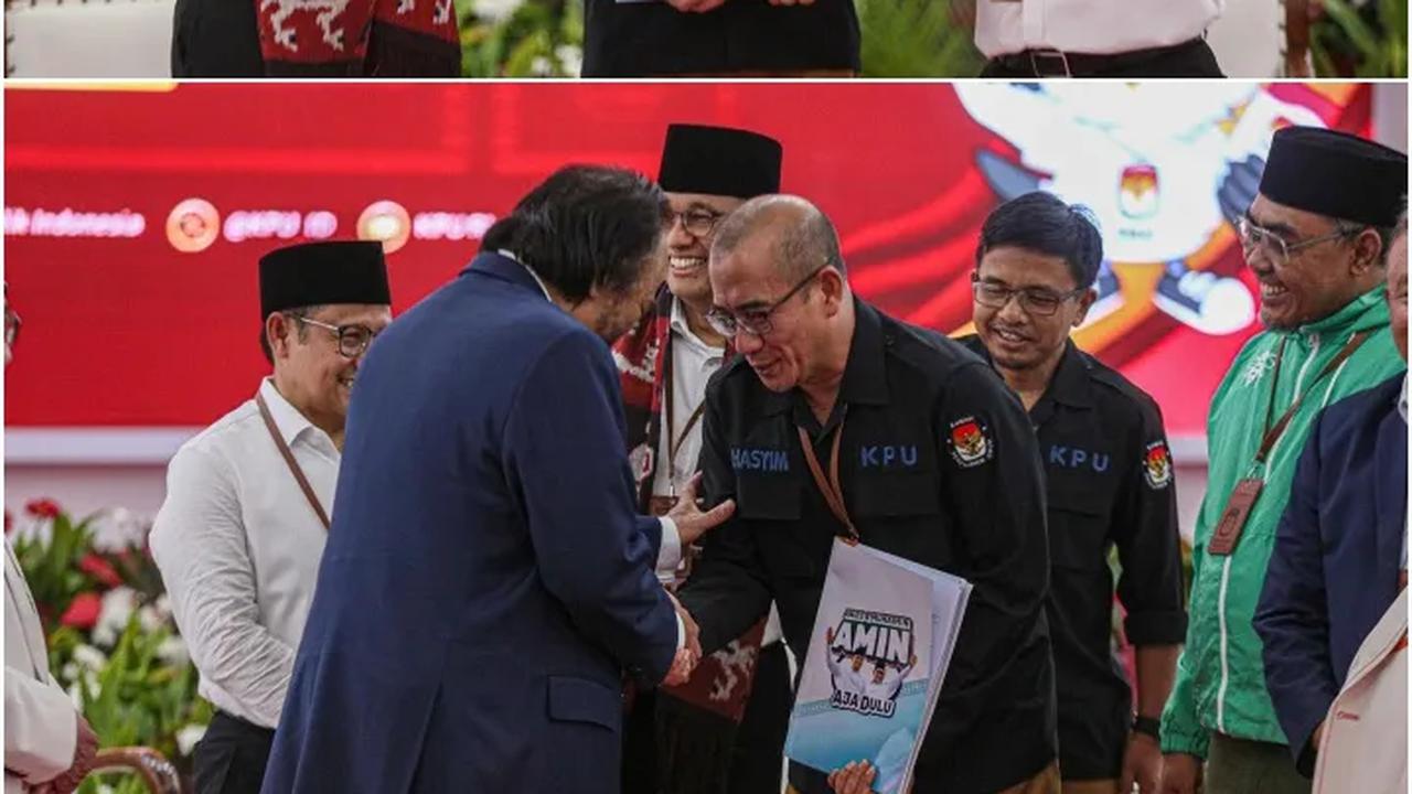 FOTO: Kompak Acungi Jempol dan Tersenyum, Anies dan Cak Imin Resmi Jadi Pasangan Pertama yang Mendaftar Capres dan Cawapres di KPU