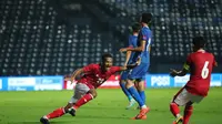 Pemain debutan Timnas Indonesia, Ramai Rumakiek, saat mencetak gol ke gawang Chinese Taipei dalam laga leg pertama play-off kualifikasi Piala Asia 2023 di Buriram Stadium, Thailand, Kamis (7/10/2021).