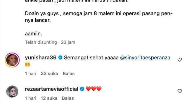 Unggahan Sinyorita Esperanza. (Foto: Dok. Instagram @sinyoritaesperanza)