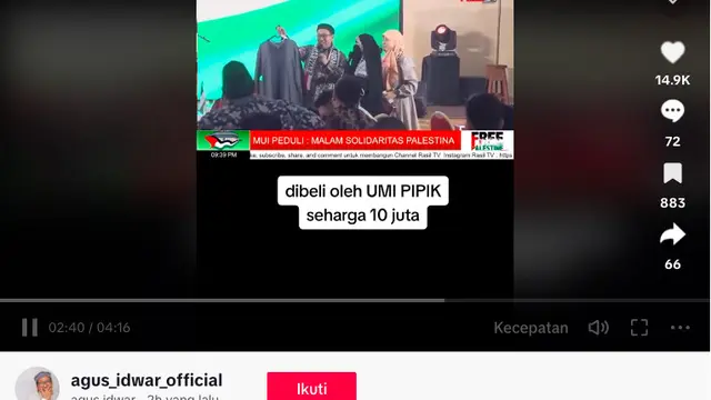 Umi Pipik Beli Baju Peninggalan Mendiang Ustaz Jeffri Al-Buchori Seharga Rp 10 Juta di Acara Malam Solidaritas Palestina. (Tiktok Agus Idwar)