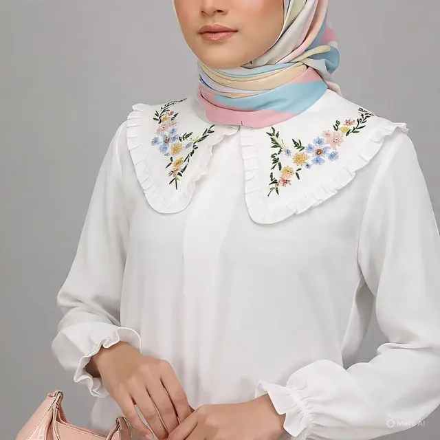 Model Payet pada Tunik Brokat dengan Belahan Depan