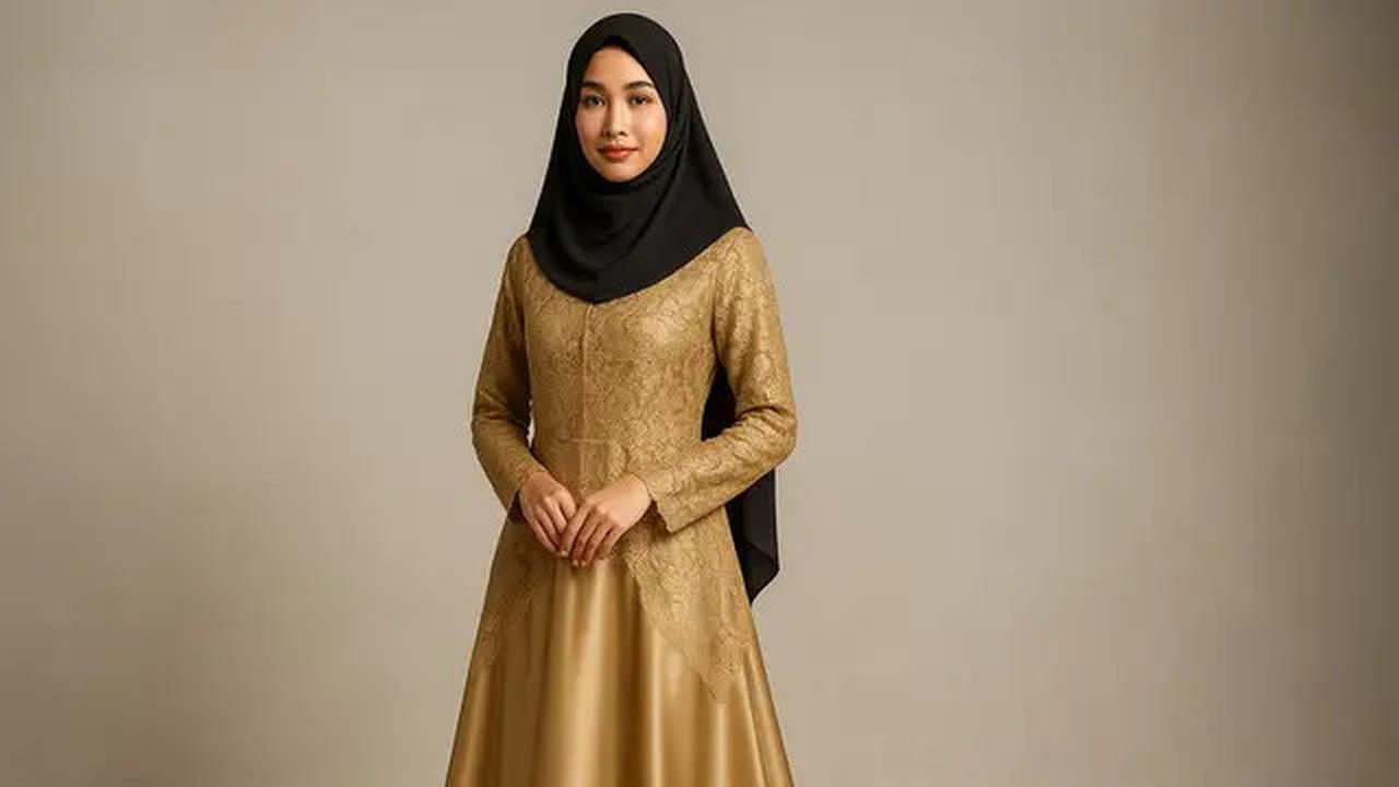7 Gamis Syari Brokat Kombinasi Satin Mewah 2025, Bikin Penampilan Berkelas