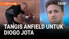 Bunga, foto, dan kartu ucapan memenuhi depan Stadion Anfield sebagai bentuk penghormatan terakhir bagi Diogo Jota dan adiknya Andre Silva yang tewas dalam kecelakaan mobil tragis di Spanyol.