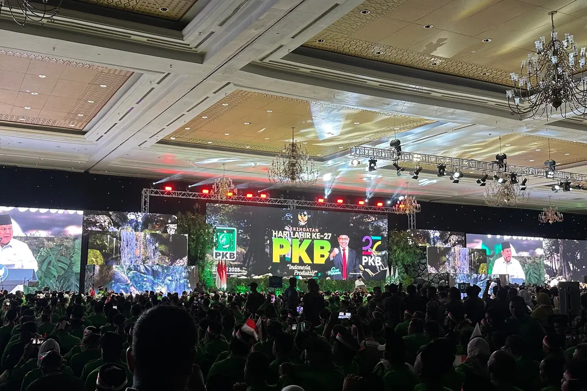 Presiden Prabowo Subianto saat menghadiri Hari Lahir (Harlah) ke-27 di Jakarta International Convention Center (JICC) (Liputan6.com/Nanda Perdana Putra