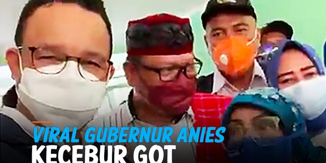VIDEO: Detik-Detik Gubernur Anies Baswedan Kecebur Got