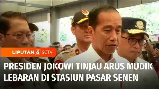 Presiden Joko Widodo meninjau pelaksanaan mudik lebaran di Stasiun Pasar Senen, Jakarta Pusat. Menurut Presiden, pelaksanaan mudik di Stasiun Pasar Senen tahun ini lebih baik dari tahun sebelumnya.