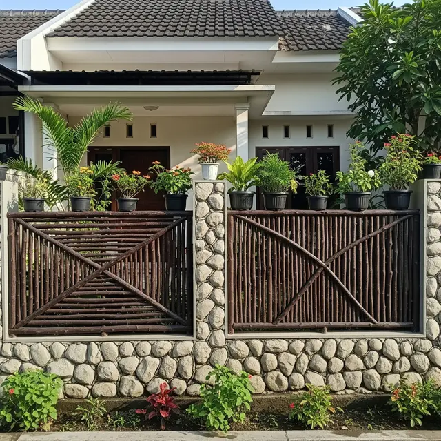 Desain Pagar Rumah Subsidi dari Ranting Kayu