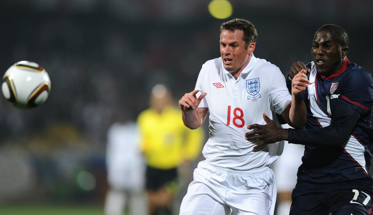 Jamie Carragher meninggalkan Timnas Inggris pada musim panas 2007 setelah frustasi karena tidak terpilih dalam tim inti. Carragher sempat kembali ke Timnas Inggris di Piala Dunia 2010 di bawah pelatih Fabio Capello. (AFP/Jewel Samad)