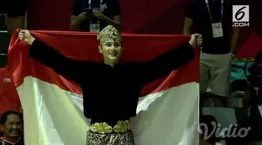 Sugianto merebut medali emas di kelas seni untuk kategori tunggal putra cabang olahraga pencak silat Asian Games 2018, Rabu (29/8) di Padepokan Pencak Silat Taman Mini Indonesia Indah (TMII), Jakarta.