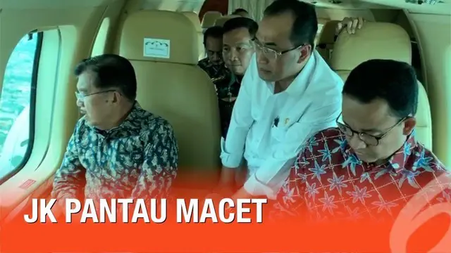 Wapres Jusuf Kalla memantau kemacetan Jakarta menggunakan helikopter bersama dengan beberapa anggota kabinet kerja.