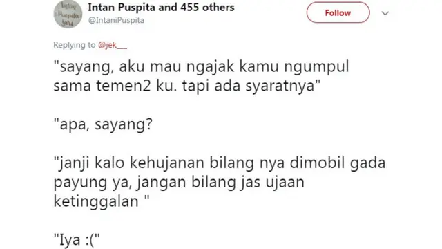 7 Cuitan Lucu Syarat Jalan Sama Pacar Ini Ngeselin