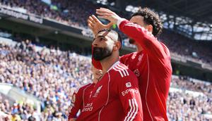 The Reds sejatinya unggul terlebih dahulu melalui gol Mohamed Salah pada menit ke-29 sebelum disamakan oleh tuan rumah pada babak kedua lewat Beto Betuncal. (AP Photo/Ian Hodgson)