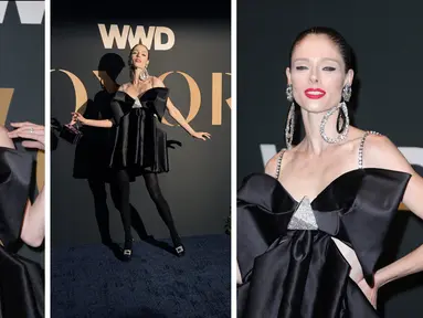 Foto kolase Coco Rocha saat menghadiri WWD Honors Awards yang diselenggarakan oleh Women's Wear Daily di Cipriani South Street di New York pada Selasa, 25 Oktober 2022. (Michael Loccisano/Getty Images/AFP)