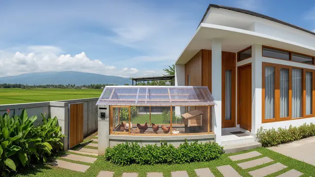 Desain Kandang Ayam dengan Atap Transparan dan Pagar Minimalis